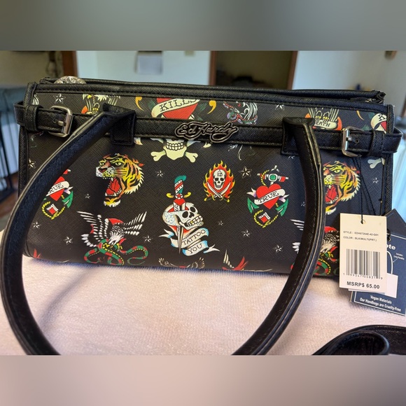 🔥 ED HARDY Tattoo-Print Tote with Colorful Motifs. NWT - Picture 3 of 6